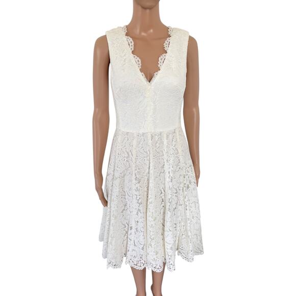 Vera Wang Lace Ivory Dress 6 Fit Flare Holiday Party Elegant Classic Old Money - Picture 3 of 8